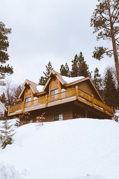 被雪覆盖和包围的棕色房子